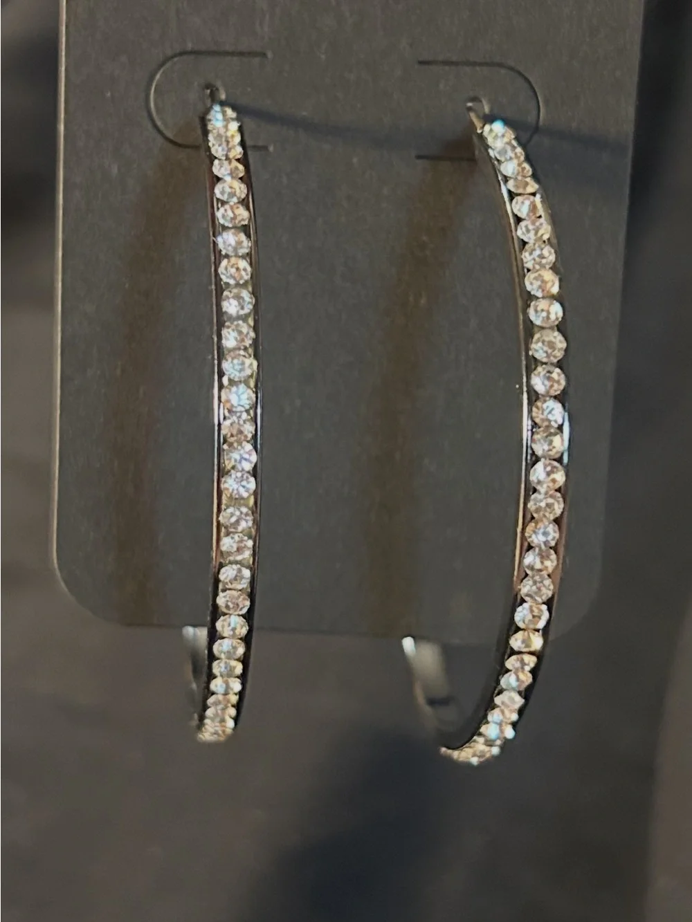 Crystal-Accented Silver Hoop Earrings - Clear Stone Sparkle